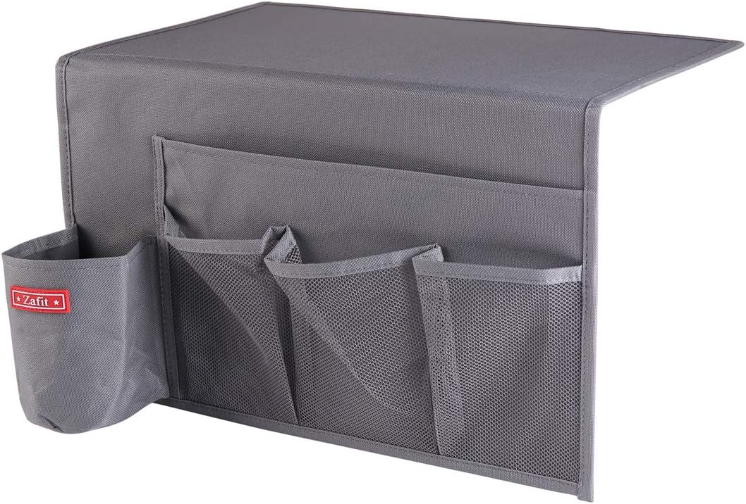 5 Pockets Bedside Caddy, Bedside Storage Organizer for Water Bottles, Magazines, Phone, Glasses (5 Pockets-Grey)