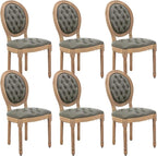 French Country Dining Chairs Set of 6,Farmhouse Upholstered Dining Room Chairs with Tufted Round Back&Solid Leg,PU Leather Kitchen Side Chairs for Kitchen/Bedroom/Dining Room,Turquoise