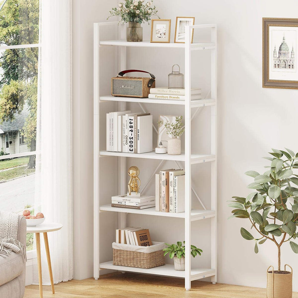 FATORRI 5 Tier Bookshelf, Metal and Wood Bookcase, Etagere Book Shelf for Dis...