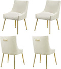 Velvet Dining Chairs Set of 4 Gold Legs,Upholstered Velvet Accent Chairs, Pleated Back Design & Gold Pull Handle, Mid Century Modern Chairs for Dining/Kitchen/Living Room,Beige
