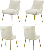 Velvet Dining Chairs Set of 4 Gold Legs,Upholstered Velvet Accent Chairs, Pleated Back Design & Gold Pull Handle, Mid Century Modern Chairs for Dining/Kitchen/Living Room,Beige