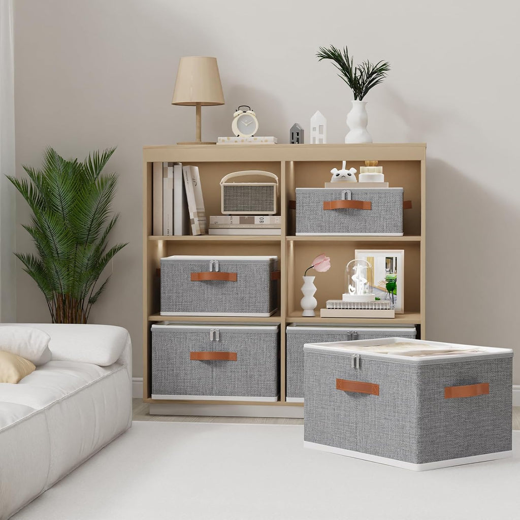 OUTBROS Large Storage Boxes, Foldable Bags with Lid, Wardrobe Organiser with Handle and Zipper, Used for storing clothes, blankets, pillows, 17.7 x 13.8 x 9.8 inch, 2-Pack