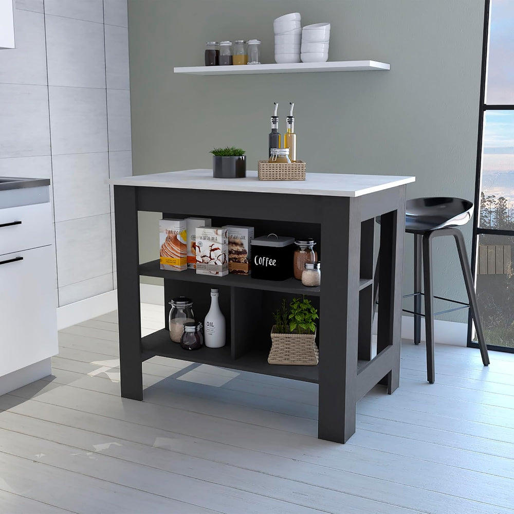 Kitchen Island with Three Concealed Shelves Multicolor | Three concealed stor...