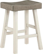 Lexicon Saddle Bar Stools Set of 2 Barstools with Footrest, Armless Dining Chairs for Kitchen Island, Breakfast Nook, Living Room, Counter Height, White/Coffee