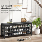 Taitiy Shoe Bench with 3 Tier Adjustable Shelves Rubberwood Entryway 47.2'' | Hallway organizer, solid wood design, removable shelves, space saving storage, perfect for front doors, family spaces