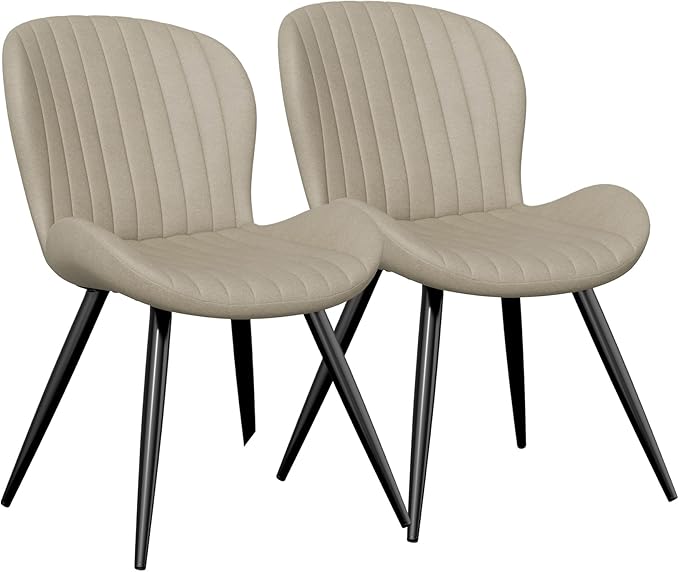 Dining Chairs Set of 2 Modern Fabric Dining Room Chairs Upholstered Dining Chairs with Thick Cushions Metal Legs Armless Back Chair for Kitchen and Living Room Beige