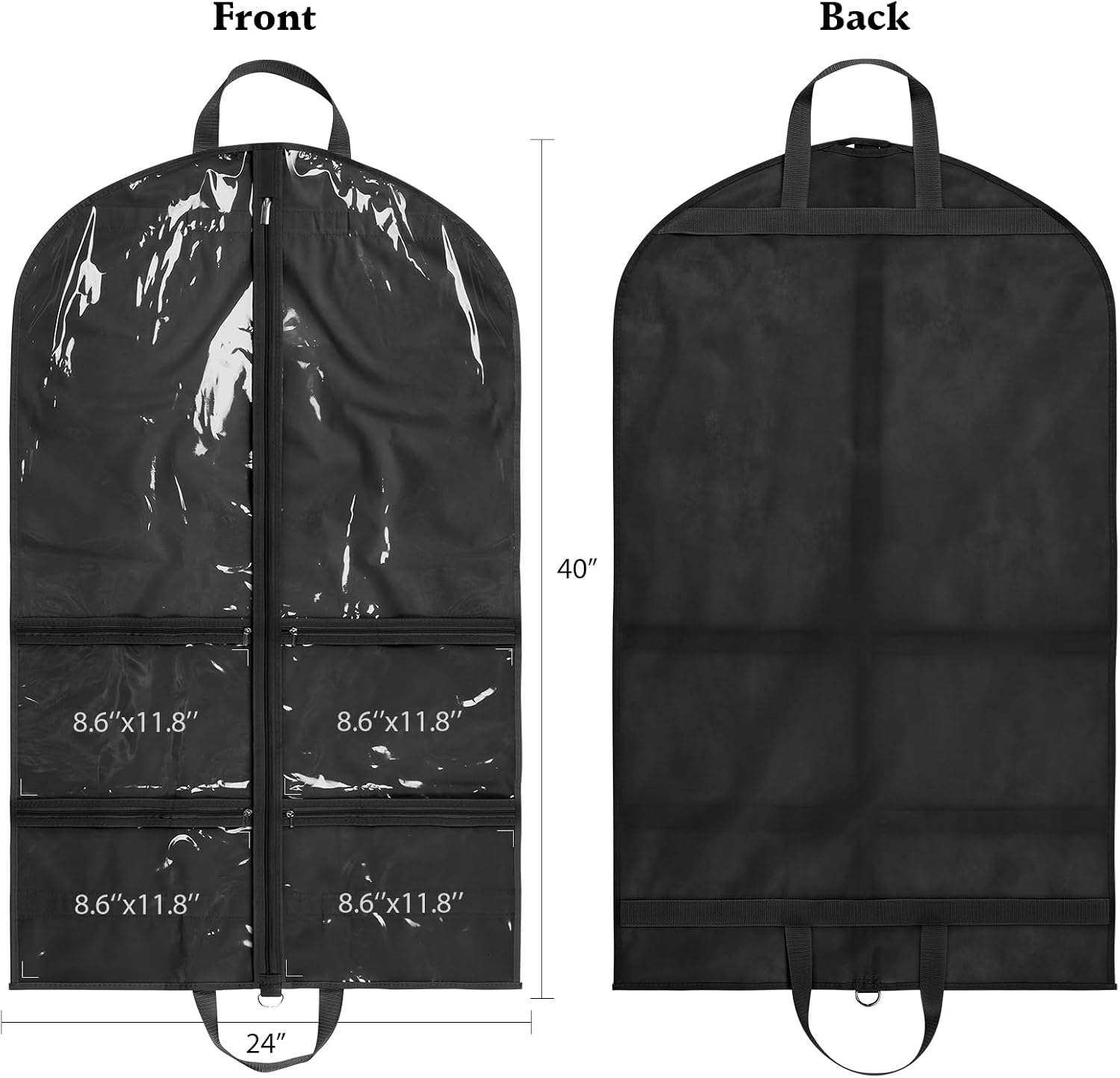 KEEGH 40 inch Clear Garment Bags for Dance Costumes, Black, 6 Pack | 4 Zipper Pockets, for Dance Competitions, Ballet, Theatre, Dance Garment Bags for Dancers, Hanging Clothes for Closet Storage