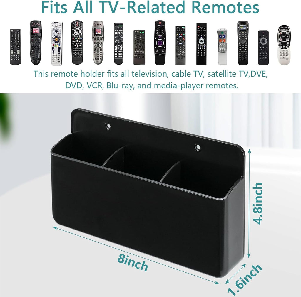 3 Slot Remote Control Holder, TV Remote and Wall Pen Storage Accessories for Home Office School (Black 1Pack)