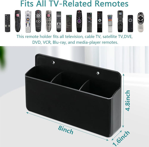 3 Slot Remote Control Holder, TV Remote and Wall Pen Storage Accessories for Home Office School (Black 1Pack)