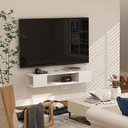 GHC Floating TV Stand, Wall Mounted Entertainment Center and Cabinet Shelf, Media Console for DVD Player, Space-Saving Under TV Shelf for Bedroom, Living Room (White)