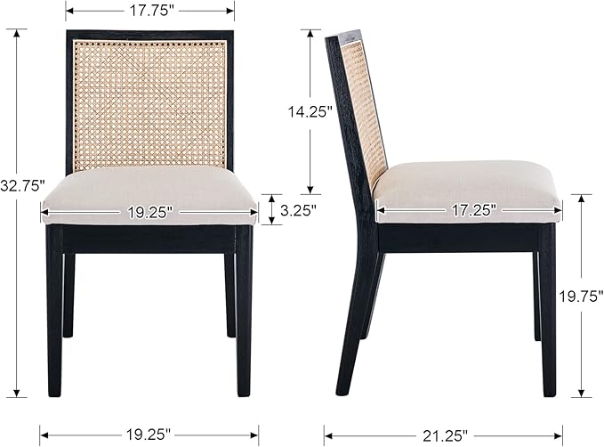 Black Dining Chairs Set of 4, Rattan Kitchen Chairs with Cane Back Upholstere...