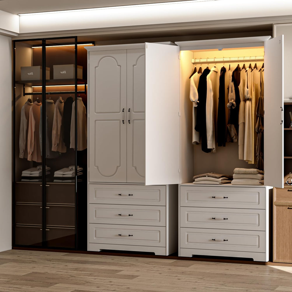 FJTJBSI Armoire Wardrobe Closet with 3 Drawers and LED Light 72" Wooden ...