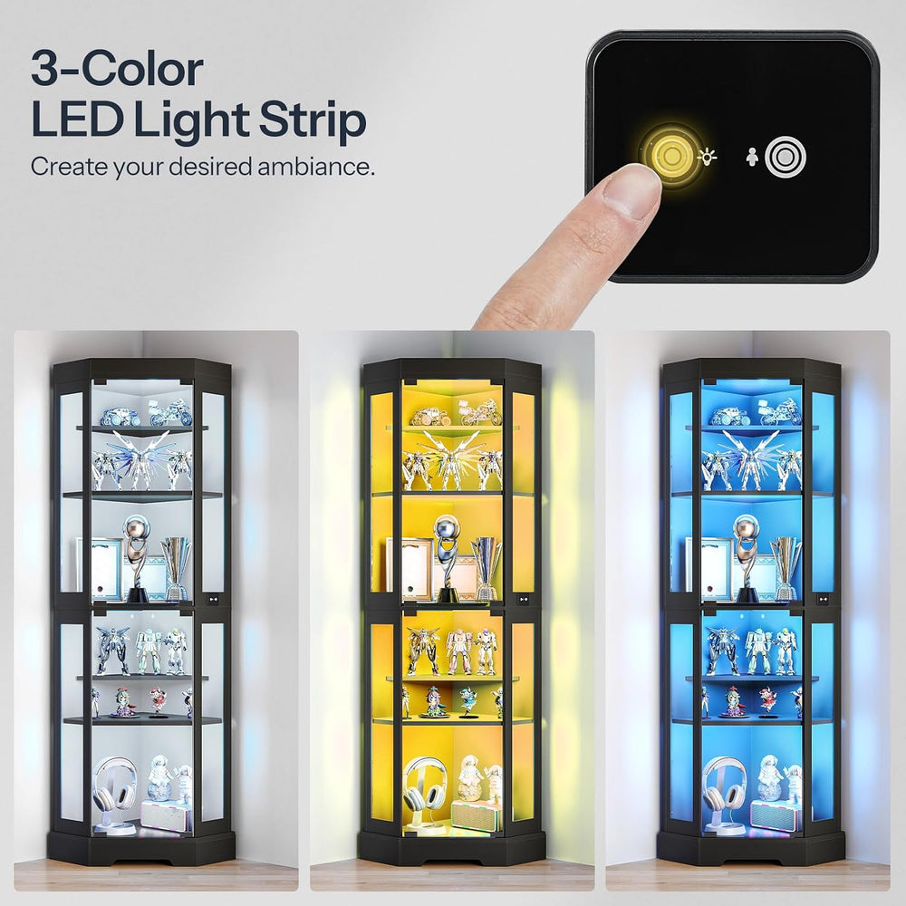 HOOBRO Corner Display Cabinet with Glass Doors，67.9" Glass Display Cabin...