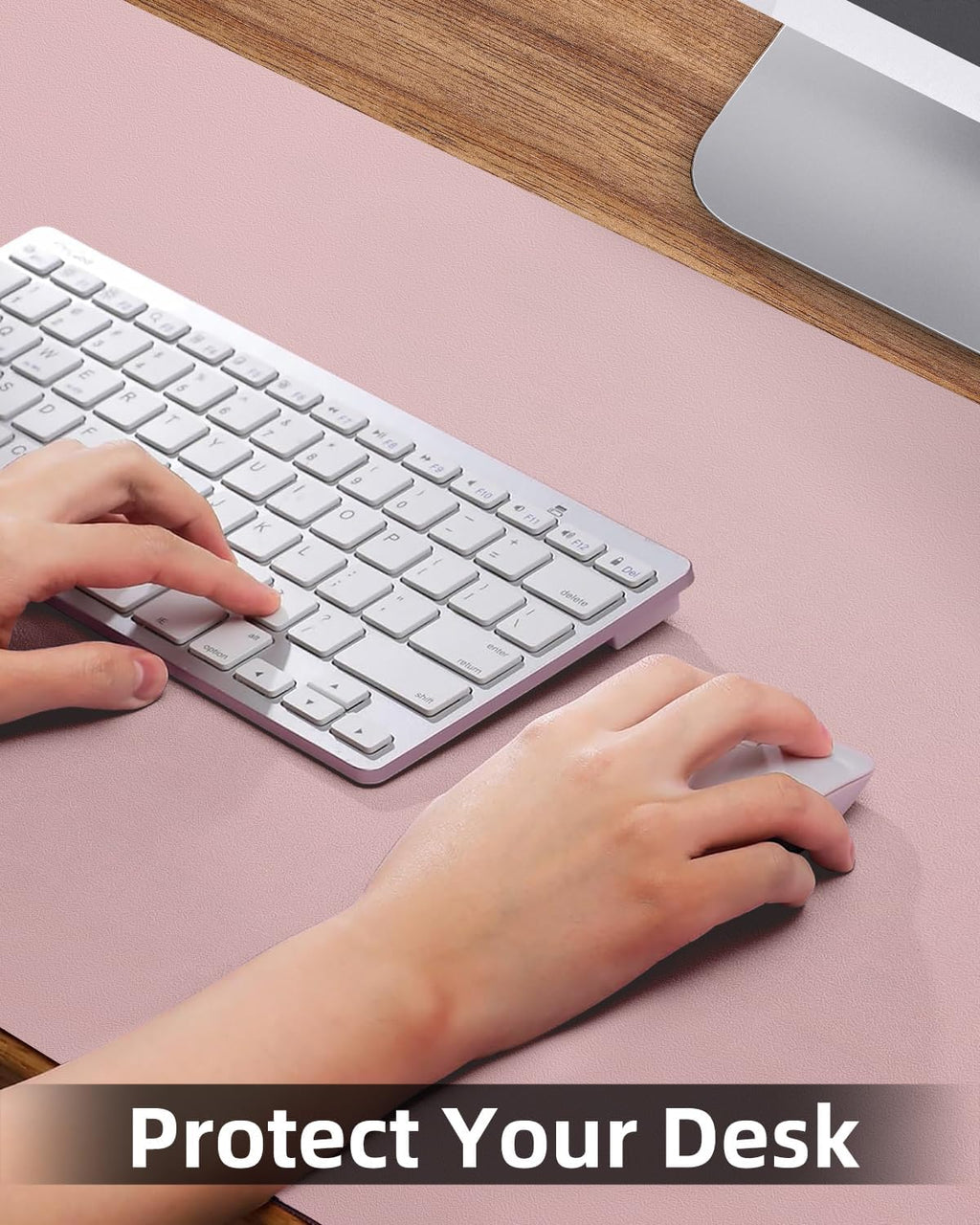Pink Leather Desk Mat, Large Mouse Pad & Laptop Mat for Office & Home (23.6"x13.8")