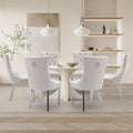 Velvet Upholstered Dining Chairs Set of 6, Modern Style Kitchen Side Chairs with Nailhead Trim and Silver Plated Leg, Metal Pulling Ring for Dining Room Living Room