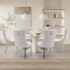 Velvet Upholstered Dining Chairs Set of 6, Modern Style Kitchen Side Chairs with Nailhead Trim and Silver Plated Leg, Metal Pulling Ring for Dining Room Living Room