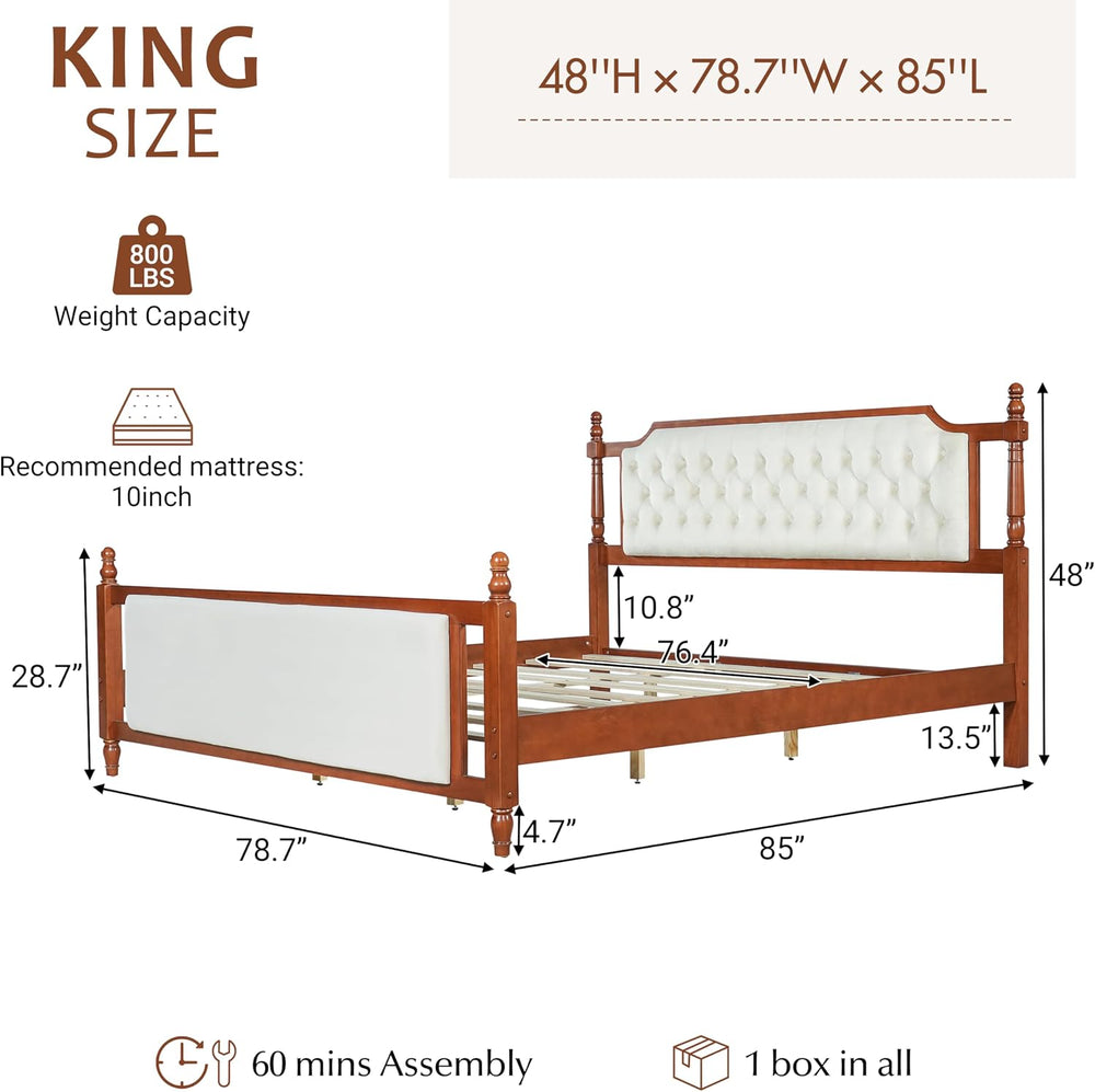 King Size Upholstered Platform Bed with Headboard and Footboard, Brown