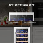 Yeego Wine Fridge Cooler - 15 Inch Wine Fridge Hold 33 Bottles, 40-65°F Wine Refrigerator Glass Door, Built in, Freestanding Under Counter Fridge for Beer Soda Drink Home Bar Office