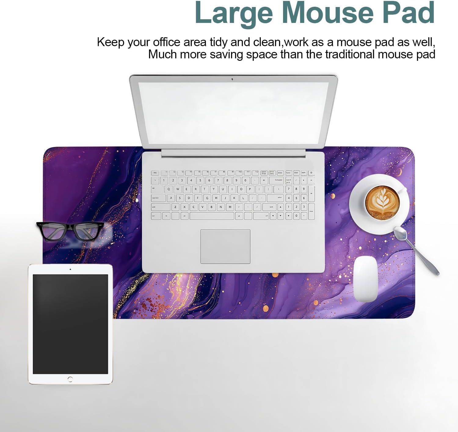 Purple Gaming Mouse Pad 31.5"x11.8"Desk Mat Anti-Slip Rubber Base & Durable Stitched Edges for Gamers Smooth Mouse Writing Surface for Desk Office/Home
