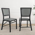 VECELO Folding Chairs Set of 2 with Cushion, Foldable Padded Seats with Heavy Duty Metal Frame for Kitchen/Dining/Living Room, No Assembly & Space Saving Design, Grey