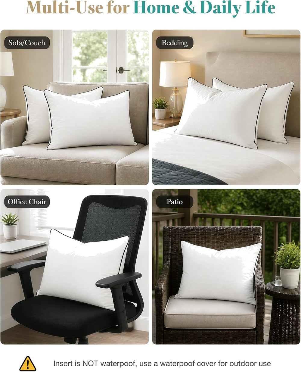 APSMILE Goose Feather Down Throw Pillow Inserts 16x16 Inch, Set of 2