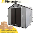 8x8ft Resin Outdoor Storage Shed with Floor and 2 Windows, Plastic Sheds & Outdoor Storage Clearance for Patio Furniture, GardenTools, Bike Accessories and Lawn Mower, Brown+White