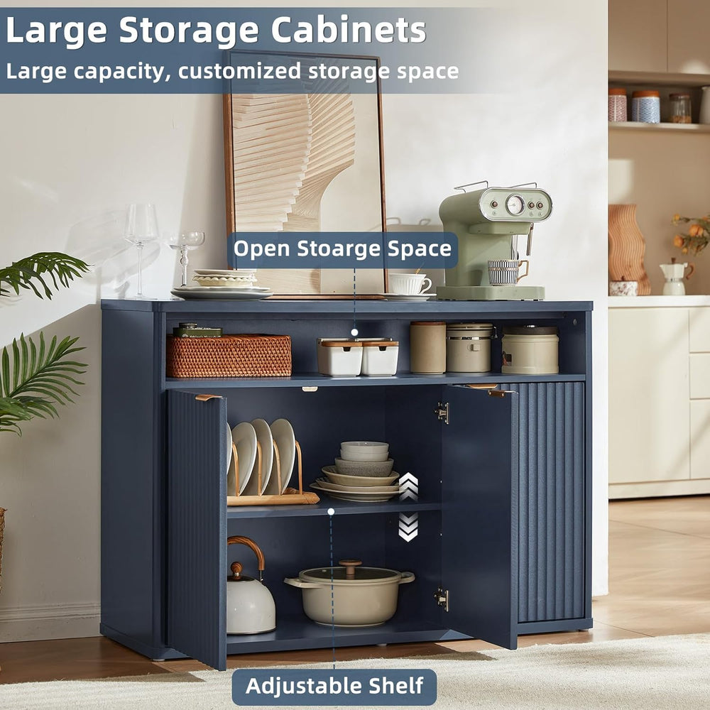 LEYAOYAO Fluted Buffet Cabinet with Storage, 45" Wide Wood Sideboard Cre...