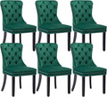 KCC Velvet Dining Chairs Set of 6, Upholstered High-end Tufted Dining Room Chair with Nailhead Back Ring Pull Trim Solid Wood Legs, Nikki Collection Modern Style for Kitchen, Green