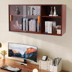 Wall Mounted Kitchen Pantry Sideboard with 2 Doors, Freestanding Wall Storage Cabinet, 2-Tier Countertop Pantry Cabinet for Storing Dinner Plates, Bowls, Spices, Cups (Walnut Color)