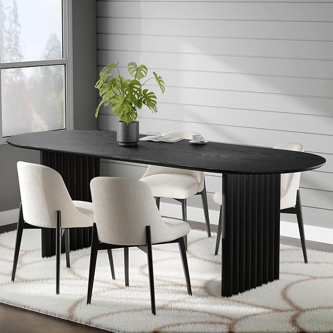 Casaphoria Wood Kitchen Table Set with 2 Chairs, 67" Dining Kitchen Table & Chairs Set for 4-6, Modern Farmhouse Oval Dining Table for Living Room, Easy Assembly, Black