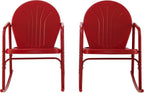 Crosley Furniture Griffith Retro Metal Outdoor Rocking Chairs, Set of 2, for Porch, Deck, Balcony, Backyard, Bright Red Gloss