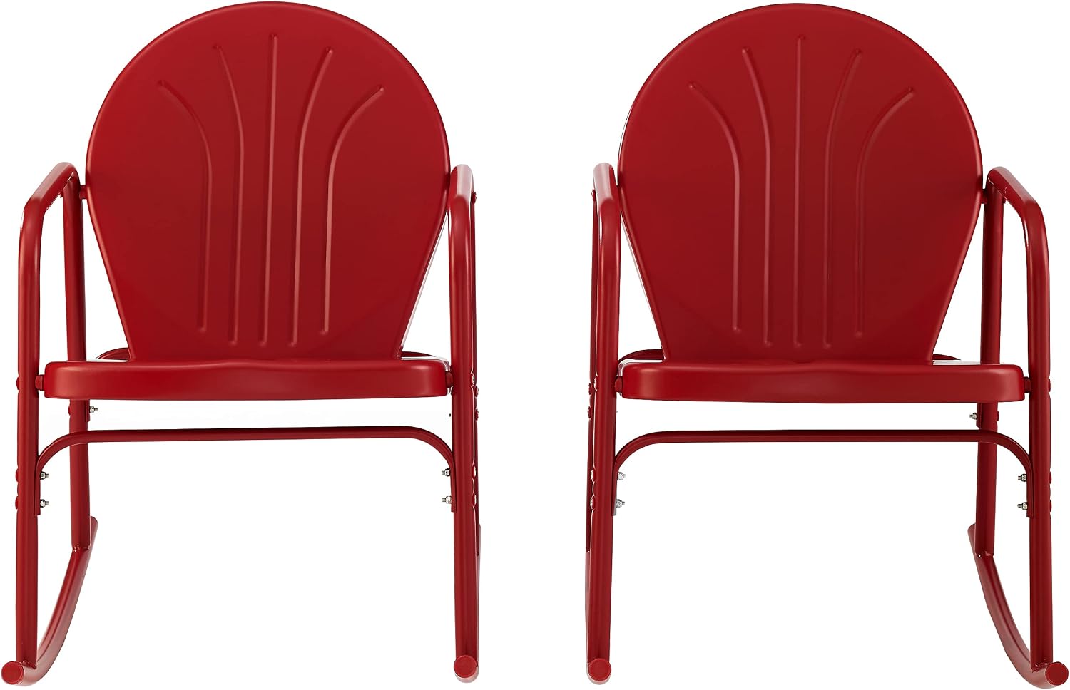 Crosley Furniture Griffith Retro Metal Outdoor Rocking Chairs, Set of 2, for Porch, Deck, Balcony, Backyard, Bright Red Gloss