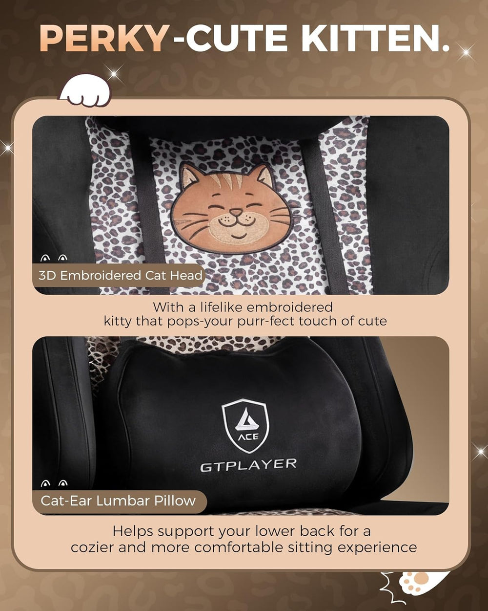 GTPLAYER Gaming Chair with Leopard Print Cat, Cute Velvet Fabric Ergonomic Of...