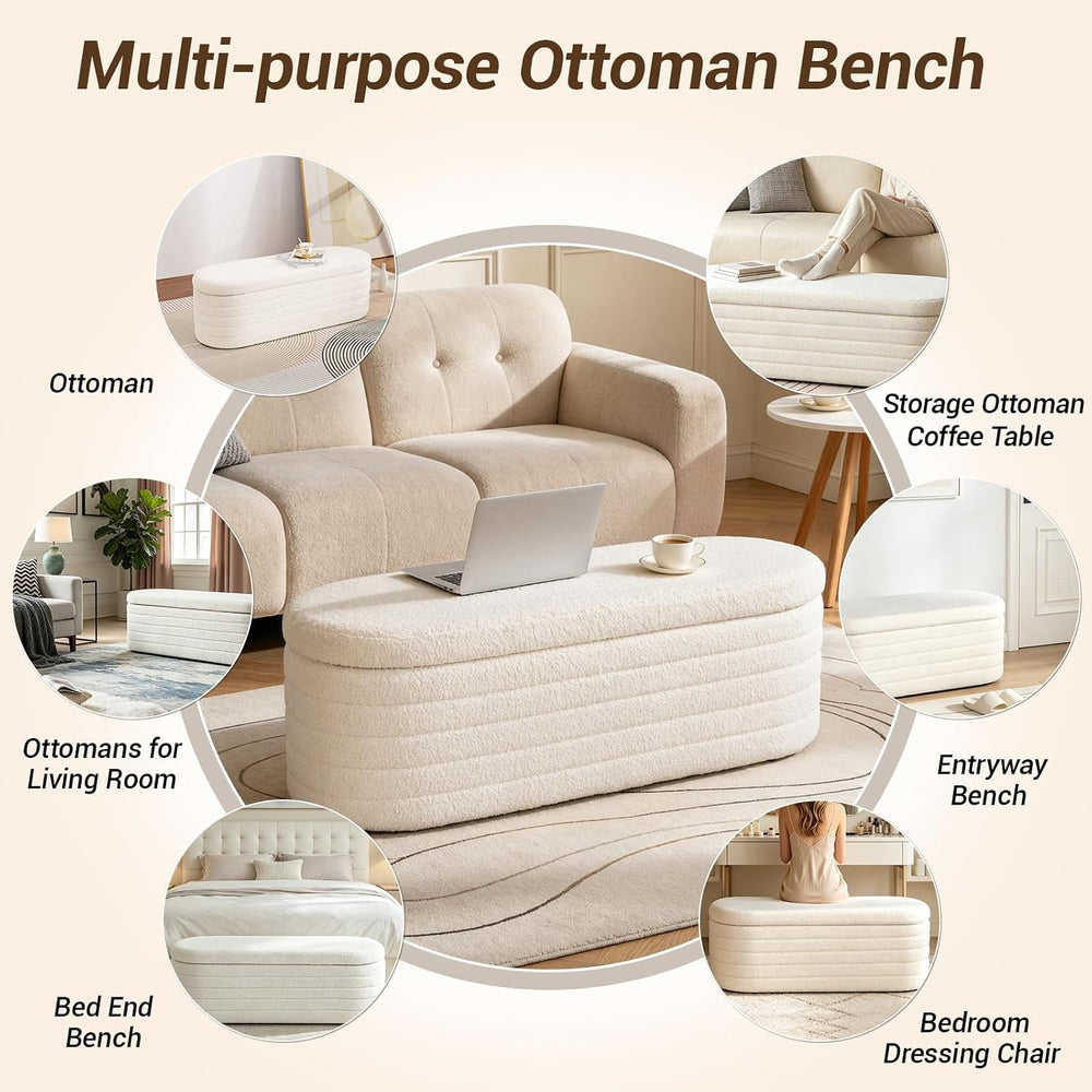 Ottoman with Storage 45.5" Storage Ottoman Bench White | Teddy Upholster...