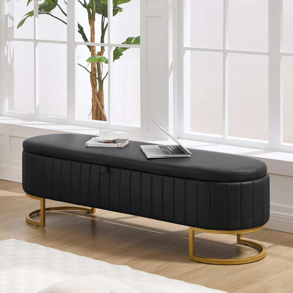 Storage Ottoman Bench, 63" Faux Leather End of Bed Bench Bedroom Bench K...