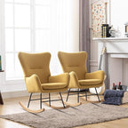 Phoenix Home Rocking Chair Nursery Velvet Upholstered Glider Rocker Rocking Accent Chair Padded Seat with High Backrest Armchair Comfy Side Chair for Living Room Bedroom Offices, Yellow