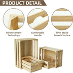 Large Wooden Crates Unfinished Set of 4 Storage Crates, Decorative Wood Storage Crate for Display Rustic, Nesting Wooden Container Boxes Made from 100% Wood