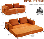 79" Convertible Sofa Bed, 5-in-1Boneless Couch for Living Room with 2 Pillows Corduroy Folding Sleeper Sofa Bed, Boneless Cloud Loveseat Futon Sofa Bed for Living Room Bedroom Lounge, Orange