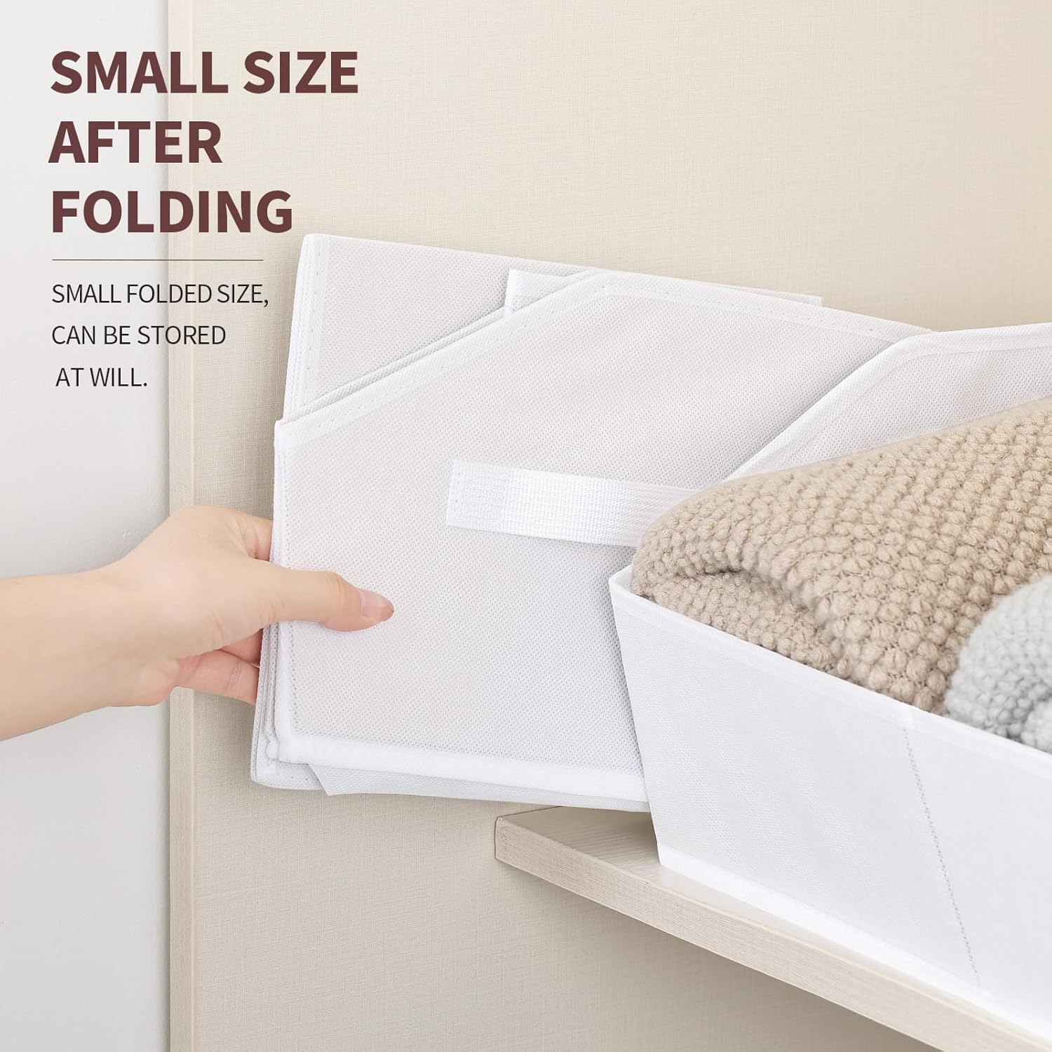 Closet Baskets for Shelves Trapezoid - Decorative Storage Baskets with Handle, Closet Bins for Organization, Shelf Storage Bins for Clothes, Books, Home, Office, 10 Pack, White