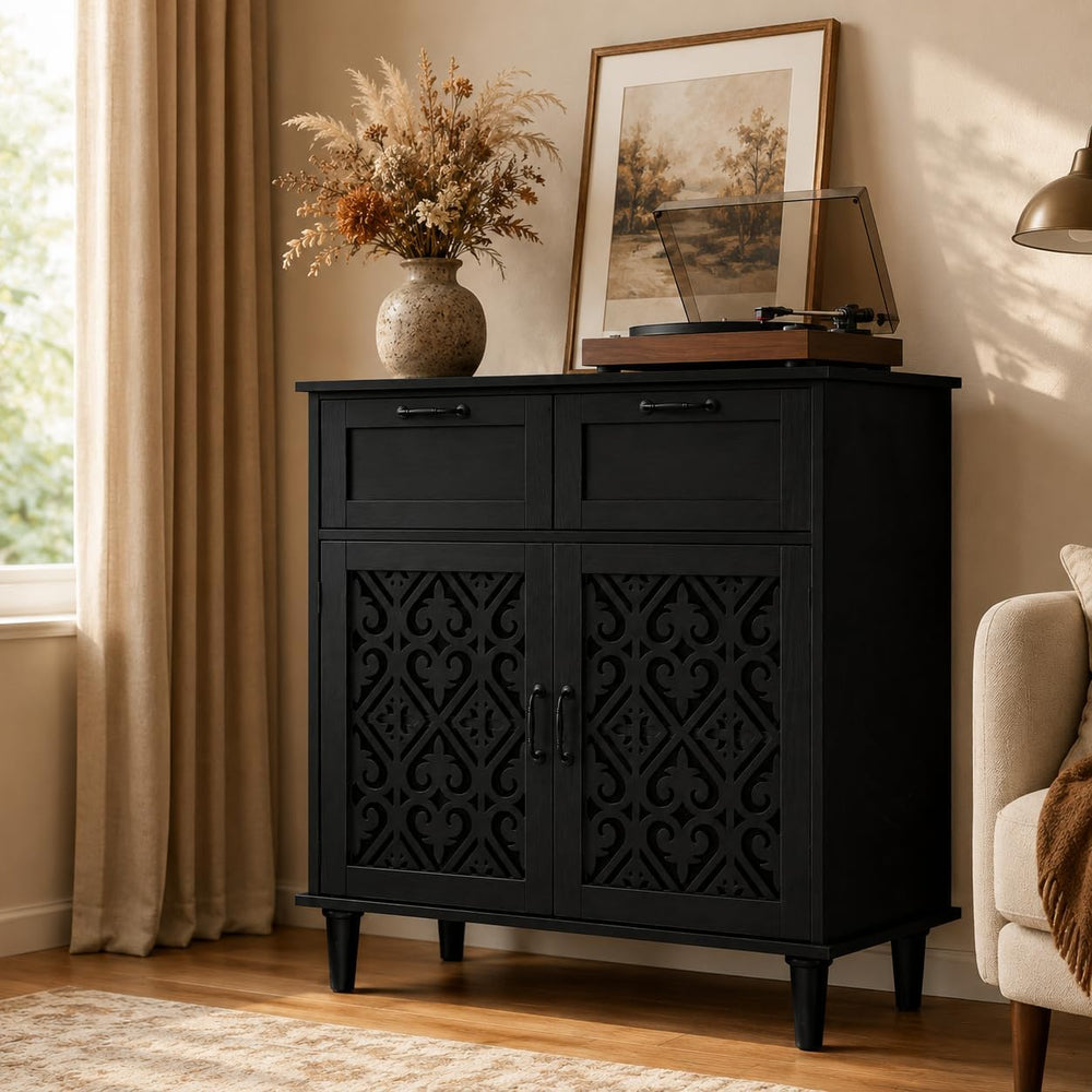 Sideboard Cabinet with 2 Doors & 2 Drawers - Adjustable Storage Console T...