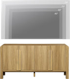 WAMPAT Modern TV Stand for TVs Up to 75 inches,63" W Farmhouse Entertainment Center with Adjustable Shelf and 4 Doors,Media Console Table TV Cabinet for Living Room,Light Walnut