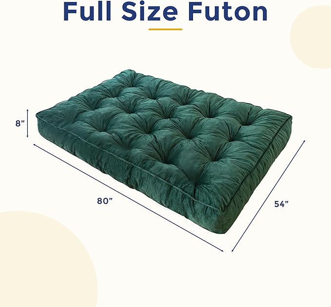 MAXYOYO 8" Futon Mattress, Full Size Extra Thick Futons Sofa Couch Bed for Adults, Velvet Floor Mattress Shredded Foam Filling (Frame Not Included)