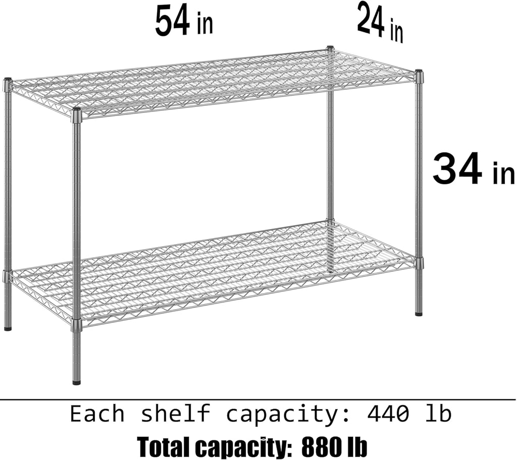 24" Deep x 54" Wide x 34" Height Wire Shelving Kit | 2-Tier | NSF Commercial Storage Rack Unit