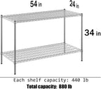 24" Deep x 54" Wide x 34" Height Wire Shelving Kit | 2-Tier | NSF Commercial Storage Rack Unit