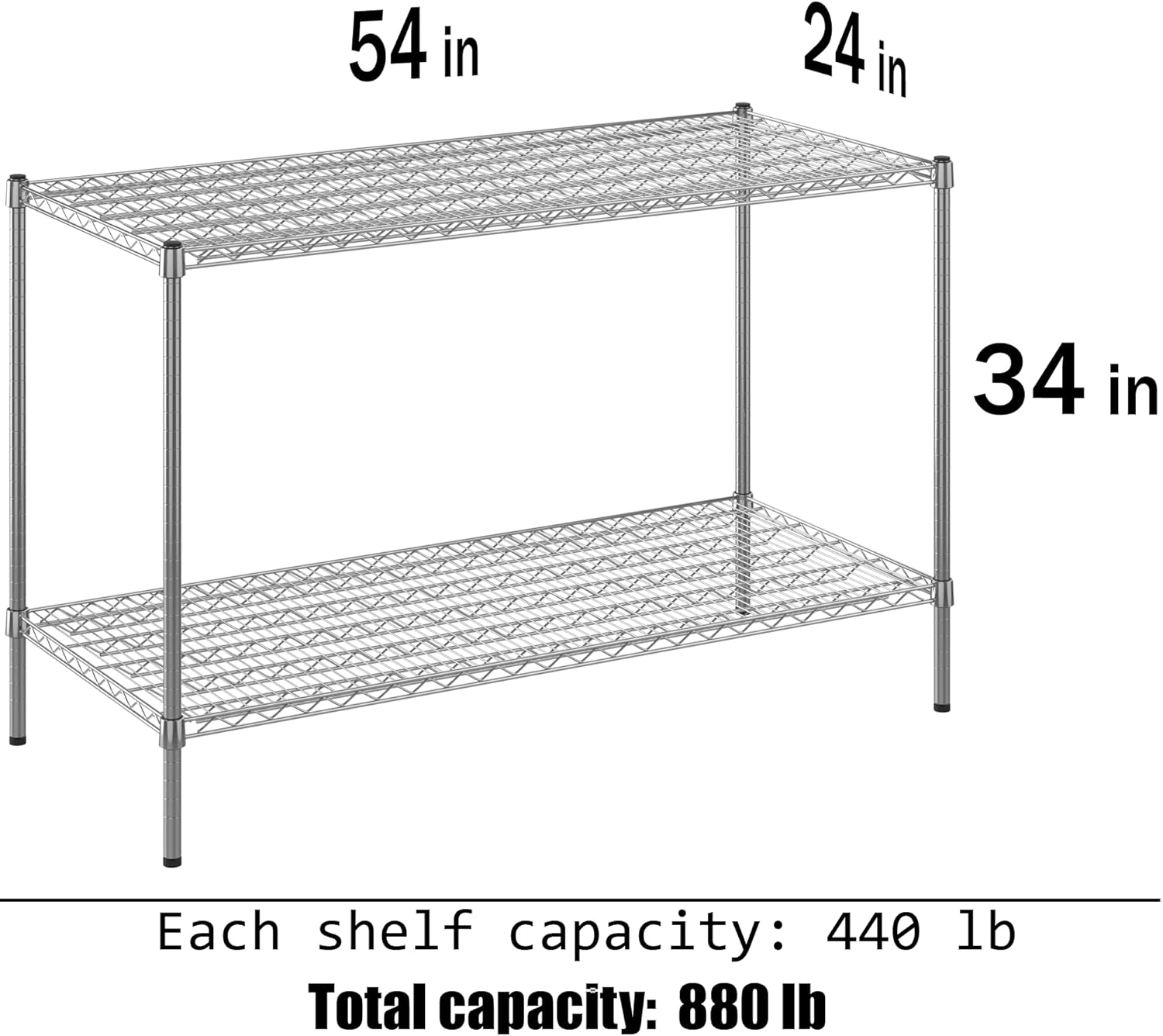24" Deep x 54" Wide x 34" Height Wire Shelving Kit | 2-Tier | NSF Commercial Storage Rack Unit