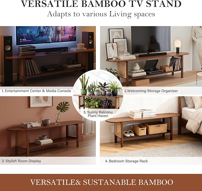 Tiita TV Stand with Storage for TVs up to 65'', Bamboo TV Console Ent...