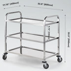 CURTA Stainless Steel Serving Trolley, 34" L x 18" W x 36" H 3 Tiered Shelf Kitchen Utility Cart, Rolling Casters Brake Wheel, Commercial Pro for Restaurant/Hotel/Lab/Clinic/Salon/Workshop