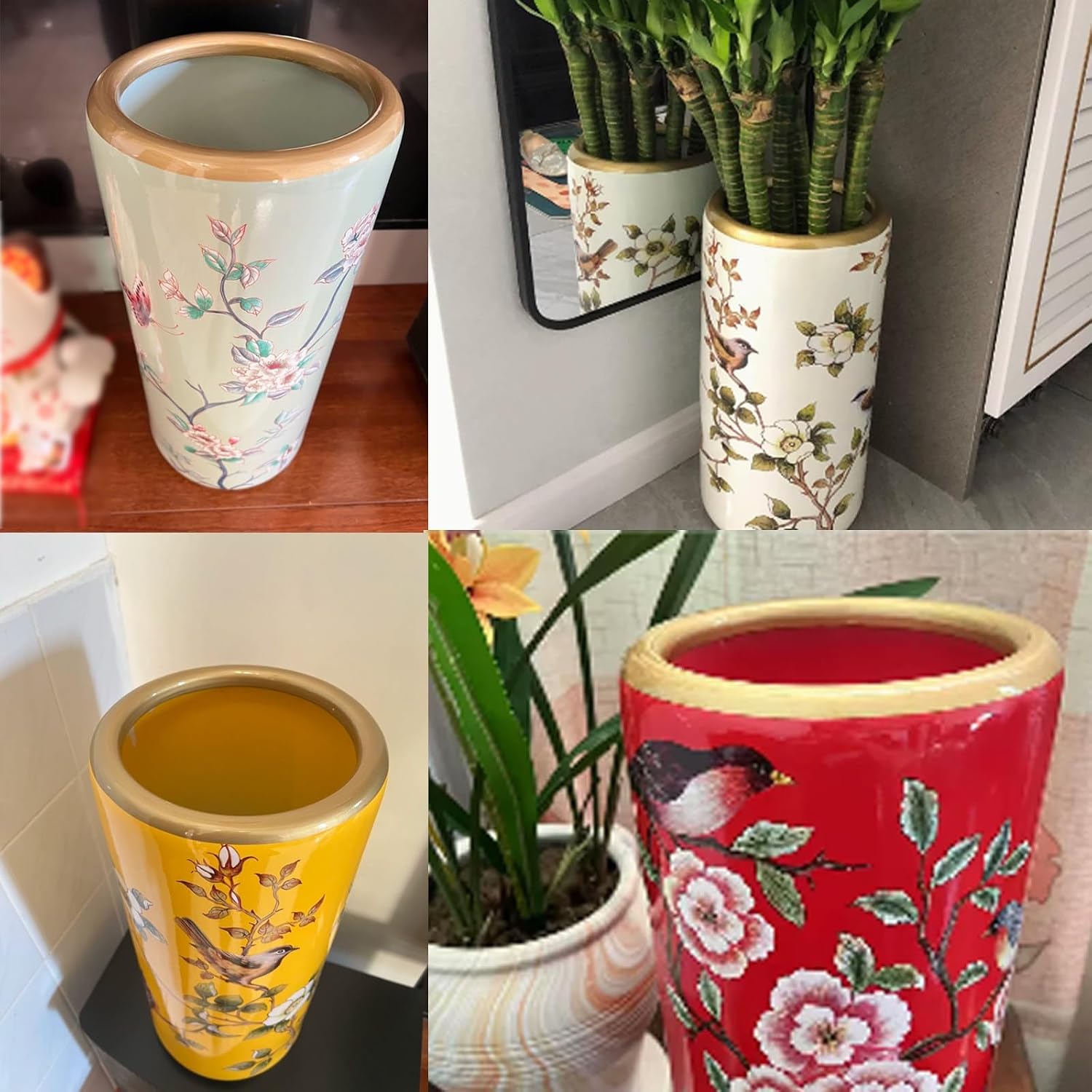 Ceramic Umbrella Stand - Handmade Cane Holder for Entryway, Floor Standing Storage Bucket for Home Office and Indoor Use