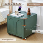 Bed Side Table with Charging Station, Mid Century Modern Nightstand with 2 Doors, Square End Table with Storage for Couch,Living Room,Small Spaces, Sofa Side Table for Office,Dorm - Green