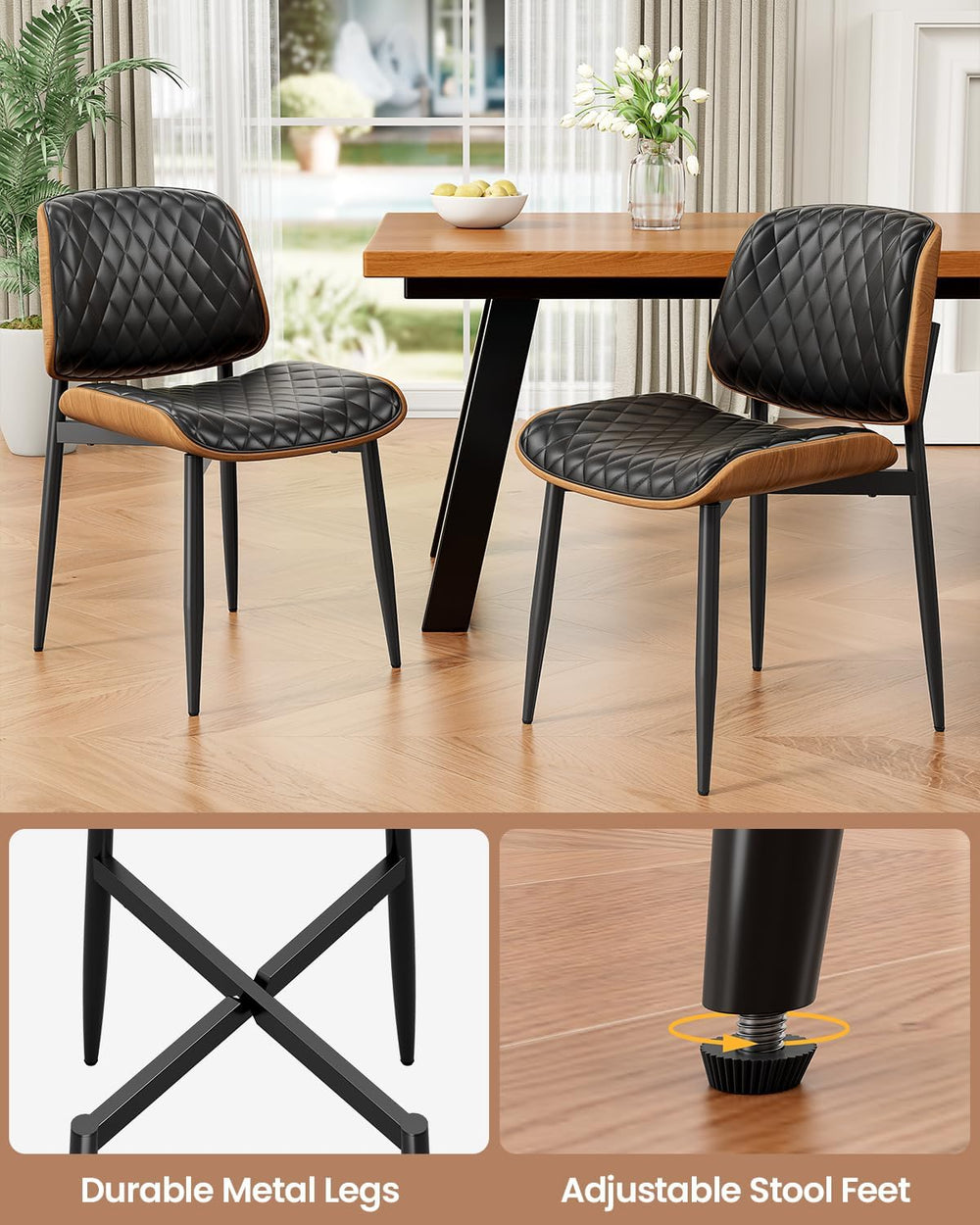 REONEY Dining Chairs Set of 4, Mid-Century Modern Upholstered PU Leather Chai...